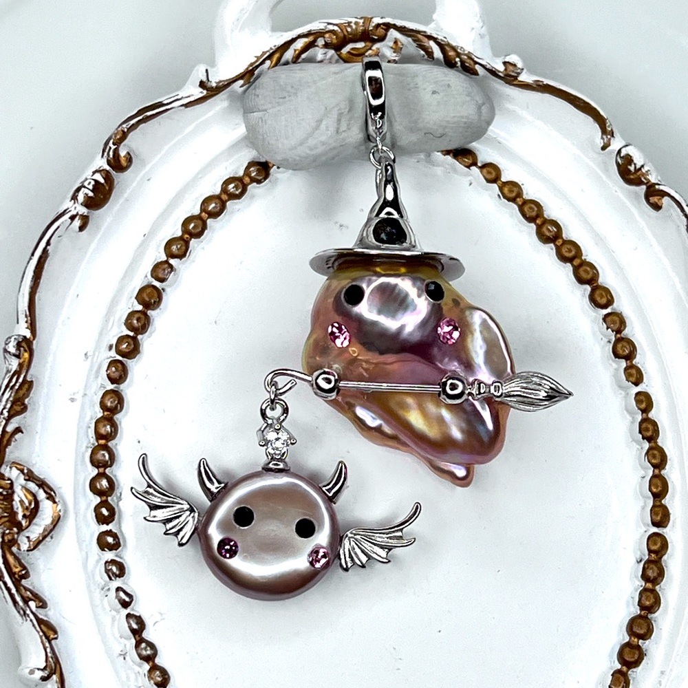 Handmade S925 SS Premium Freshwater Flameball Coin Pearl Character Pendant